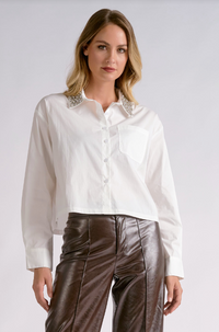 Elan | White Embellished Collar Buttondown