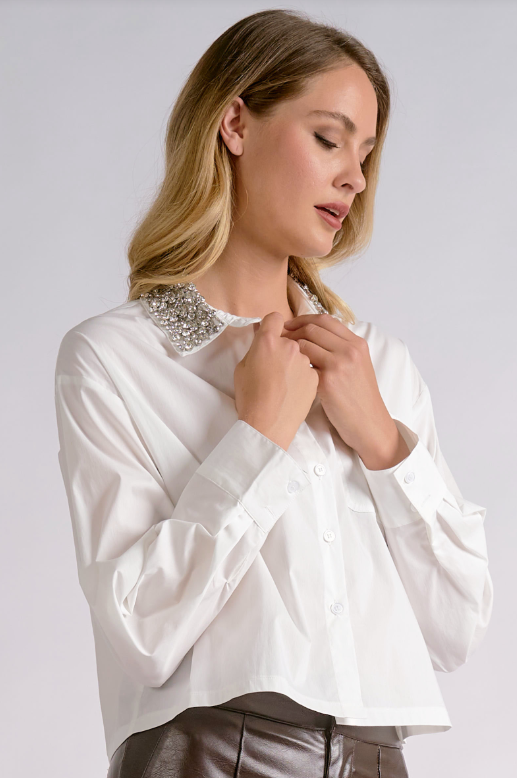 Elan | White Embellished Collar Buttondown
