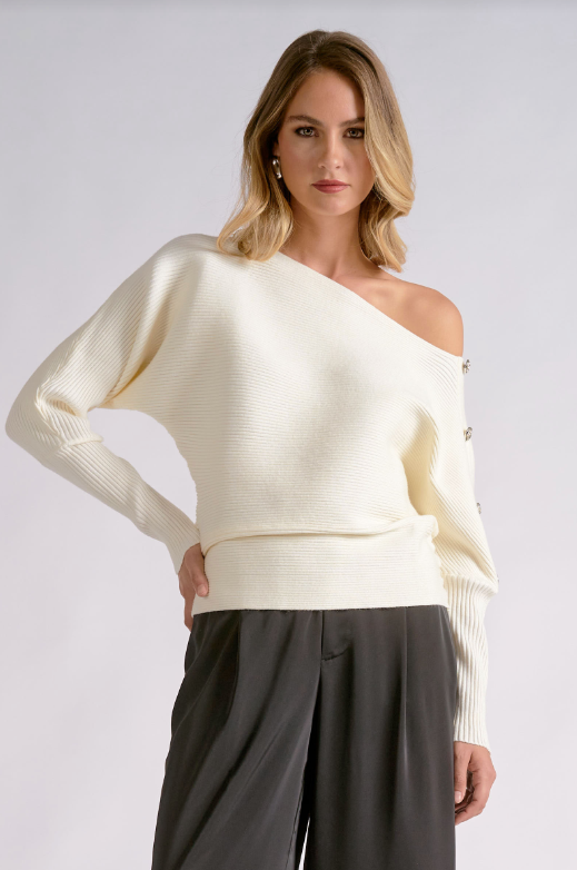 Elan | Off-Shoulder Sweater w/ Side Buttons