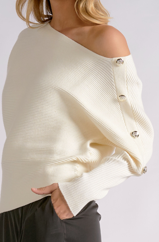 Elan | Off-Shoulder Sweater w/ Side Buttons