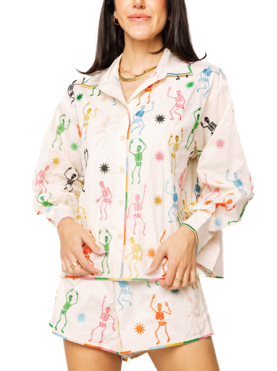Queen of Sparkles | Skeleton Cotton Buttondown Top