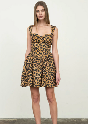 Moon River Sweetheart Neck Leopard Mini Dress