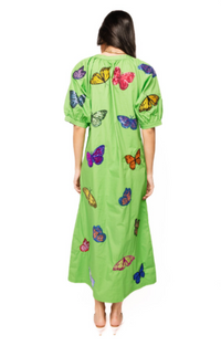 Queen of Sparkles Green Butterfly Button-Up Cotton Maxi