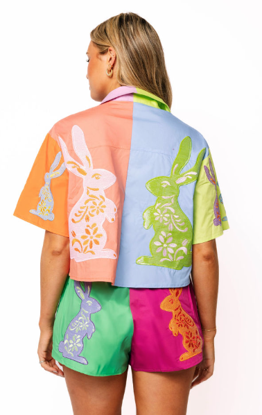 Queen of Sparkles Colorblock Easter Bunny Cotton Top (TOP ONLY)