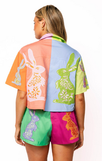Queen of Sparkles Colorblock Easter Bunny Cotton Top (TOP ONLY)