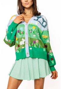 Queen of Sparkles Easter Bunny + Egg Yard Scene Cardigan