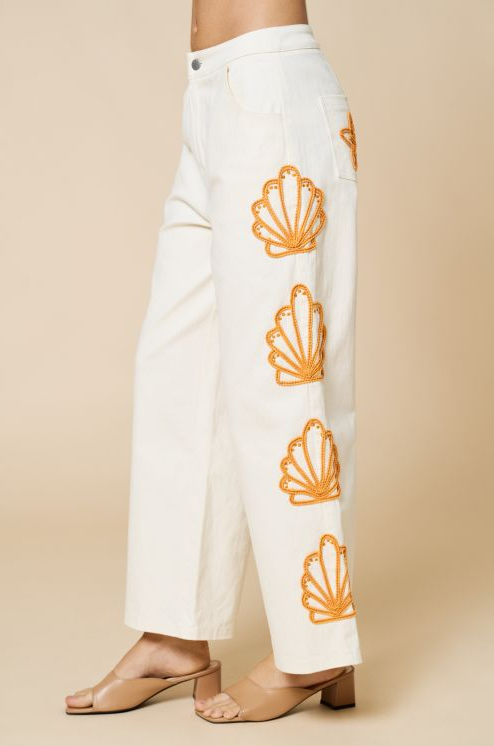 Ivory Shell Embroidered Pant Set