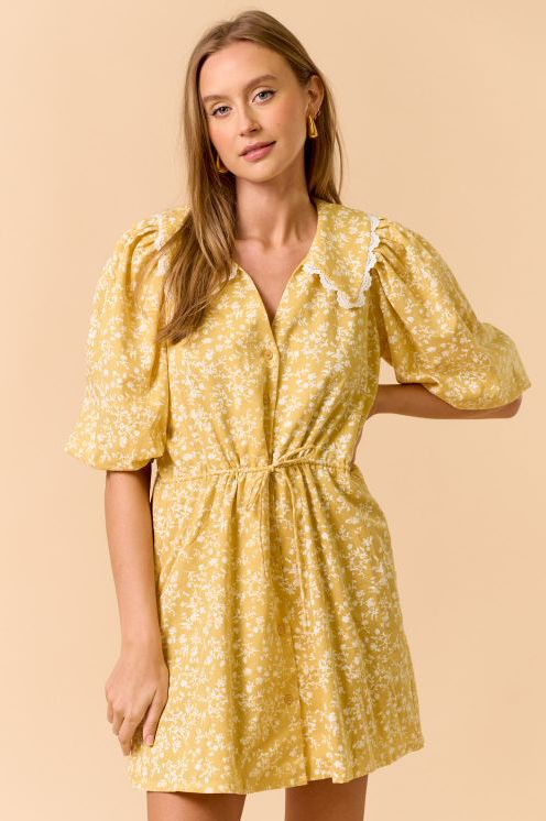Mustard Collar Floral Mini Dress