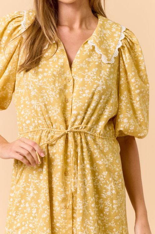 Mustard Collar Floral Mini Dress