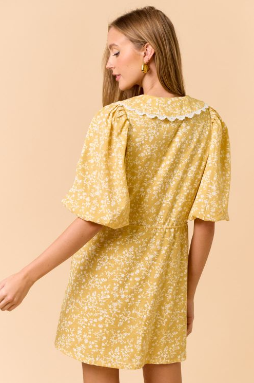 Mustard Collar Floral Mini Dress