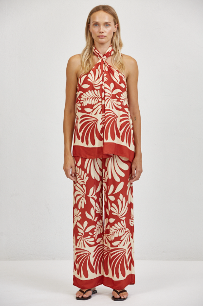Red Floral Acacia Halter Top
