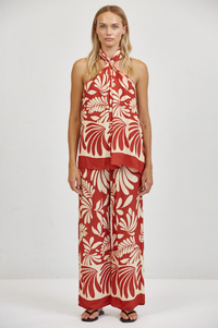 Red Floral Acacia Halter Top