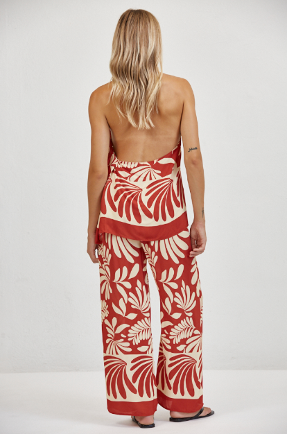 Red Floral Acacia Halter Top