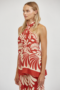 Red Floral Acacia Halter Top