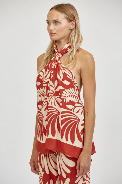Red Floral Acacia Halter Top