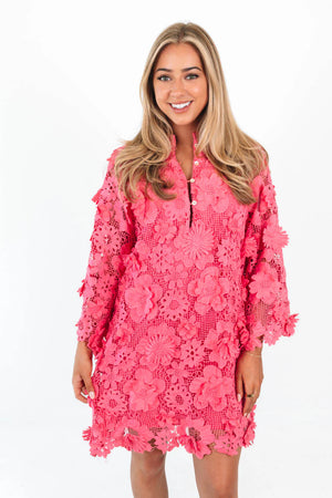 J. Marie Hot Pink Seraphina Lace Dress (1 MEDIUM)