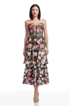 Dress The Population Teigan Floral Tiered Midi Dress