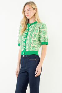 THML Green Floral Buttondown Top/Cardigan (1 XL)