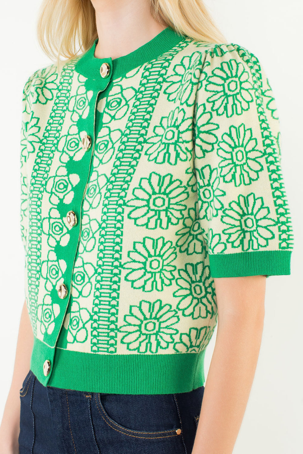 THML Green Floral Buttondown Top/Cardigan (1 XL)