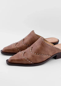ShuShop | Tucson  Camel  Pointed + Studded Mule