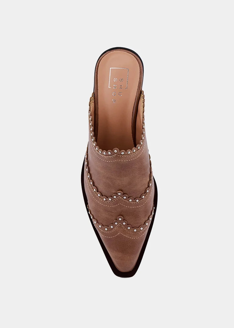 ShuShop | Tucson  Camel  Pointed + Studded Mule