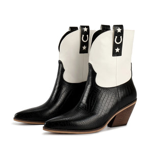 Marfa June Black and White Short Cowboy Boots