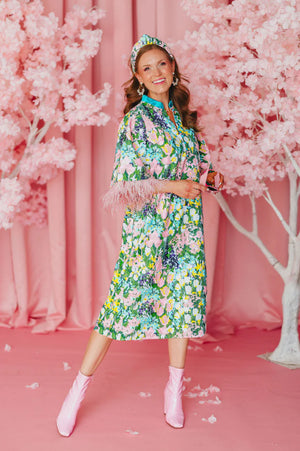 Brianna Cannon Floral Sequin Sparkling Blossom Midi Dress