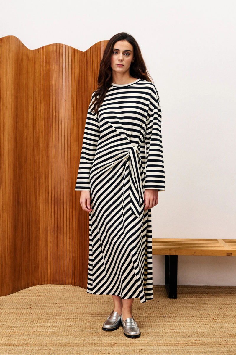 FRNCH Fenouil Black Stripe Midi Dress