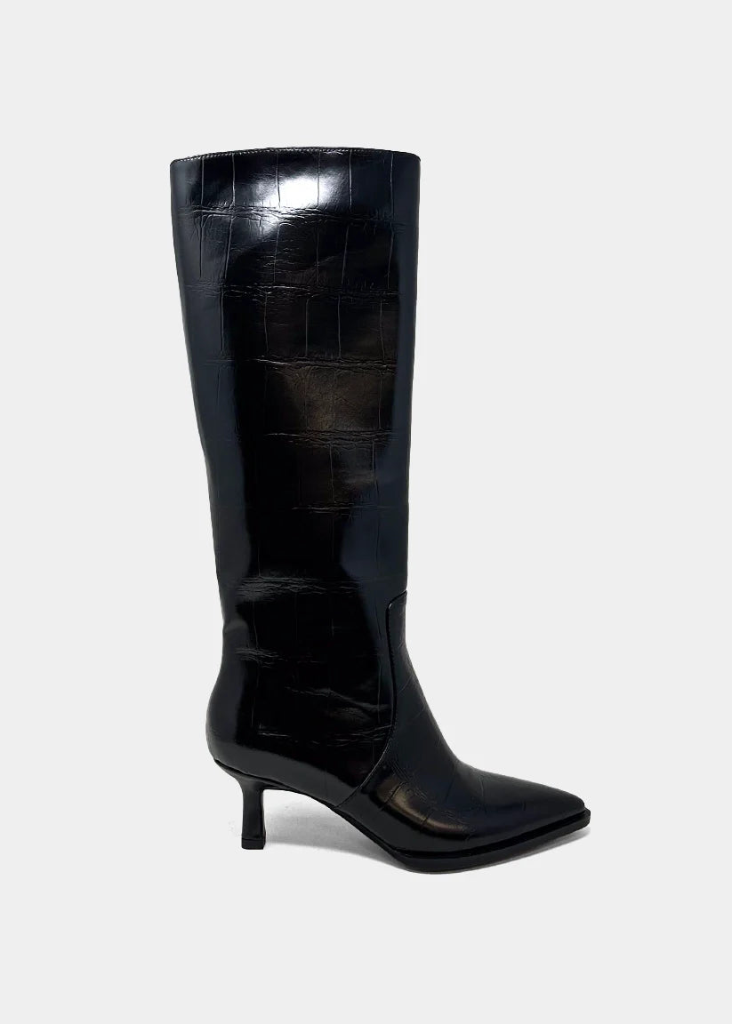 Shushop Vanessa Black Croco Knee High Boots