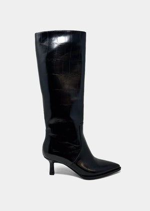Shushop Vanessa Black Croco Knee High Boots