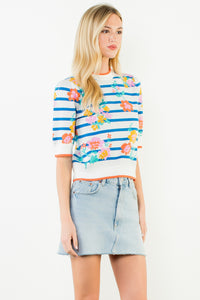 THML Short Sleeve Floral Knit Top (1 XS)