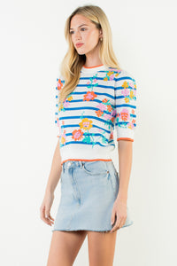 THML Short Sleeve Floral Knit Top (1 XS)