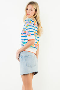 THML Short Sleeve Floral Knit Top (1 XS)