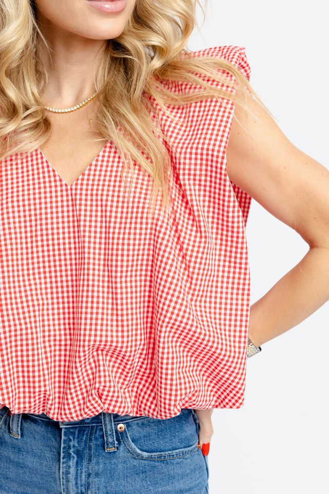 Karlie | Red Check Bubble Top