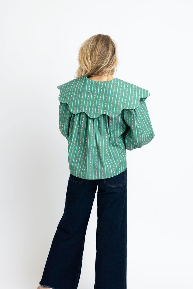 Karlie Floral Ditzy Stripe Peter Pan Collar Top