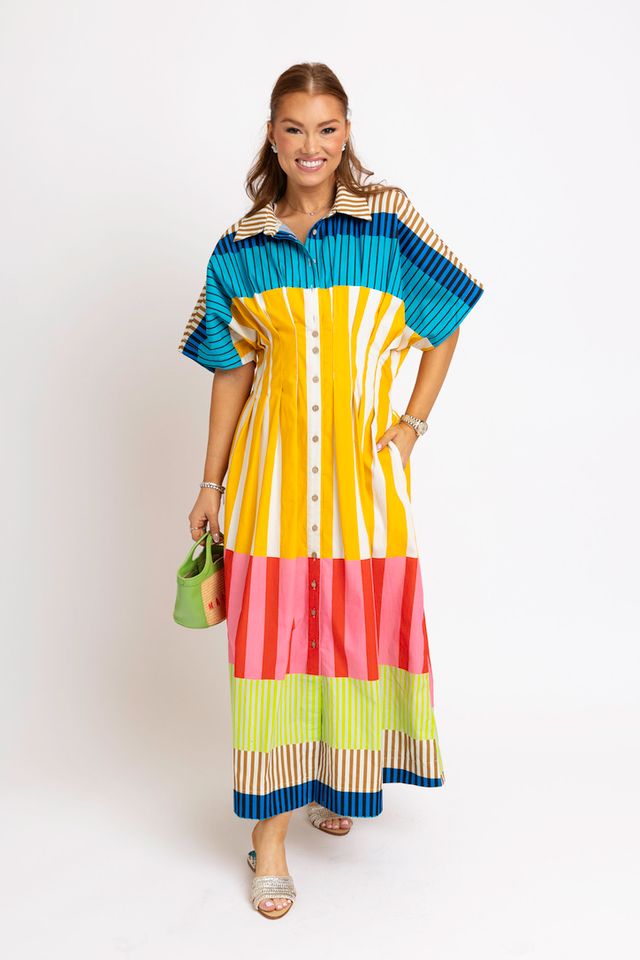 Karlie | Multi Stripe Button Maxi Dress
