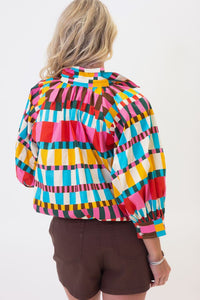 Karlie | Multi Color 3/4 Bubble Sleeve Collar Top