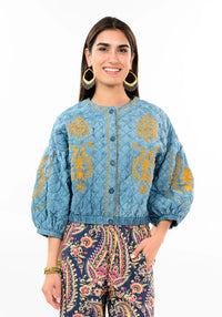 Ivy Jane | Indigo Embroidered Quited Jacket