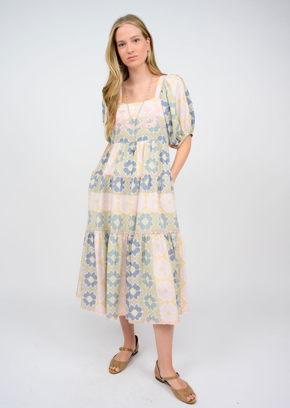 Sister Mary Zelda Natural Pink Printed Midi