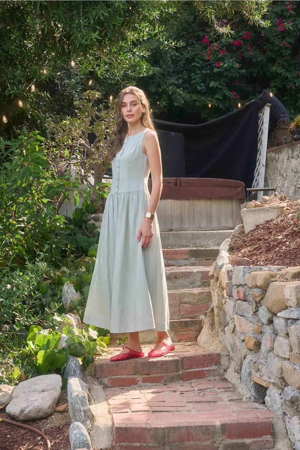 Moon River | Olive Boatneck Button Front Midi Dress