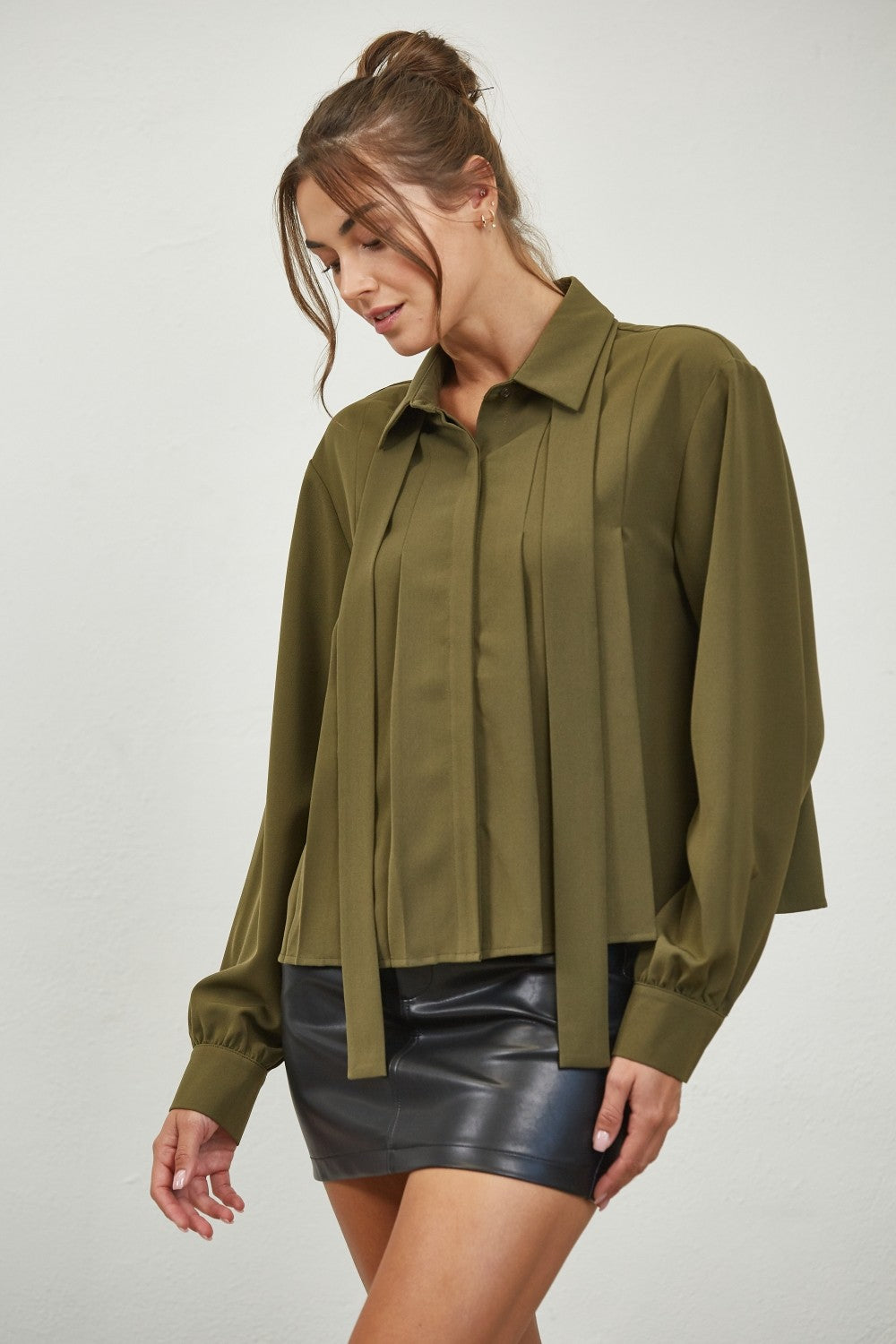 Olive Detail Tie Blouse