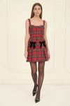 Moon River Red Plaid Black Bow Mini Dress