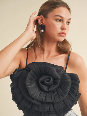 Black Rosette Cropped Top