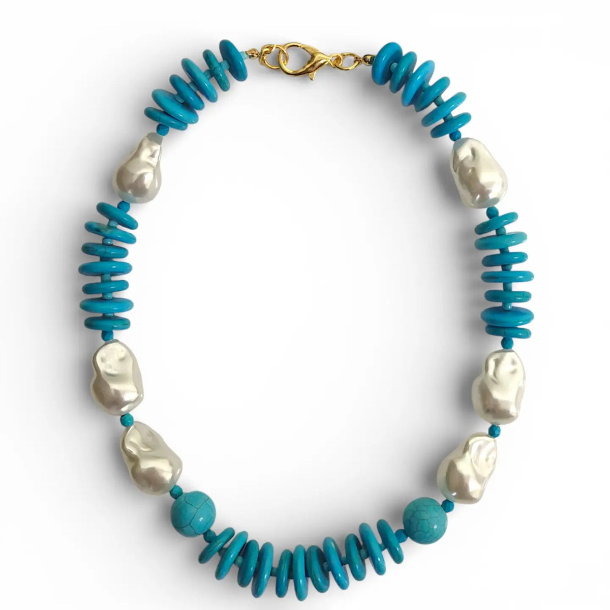 Beaded Turquoise & Pearl Necklace