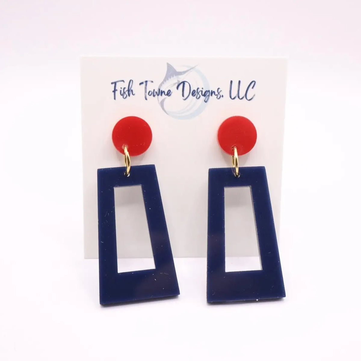 Acrylic Blue/Red Open Rectangle Earring