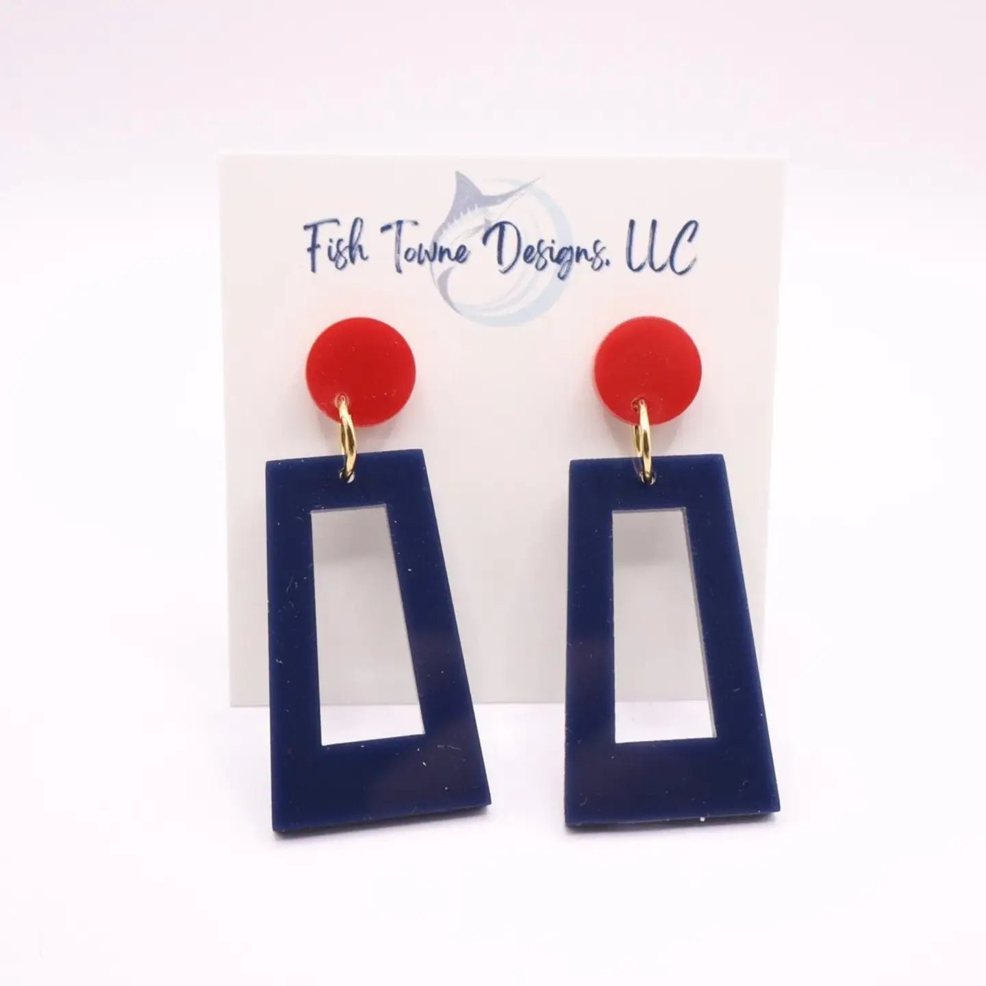 Acrylic Blue/Red Open Rectangle Earring
