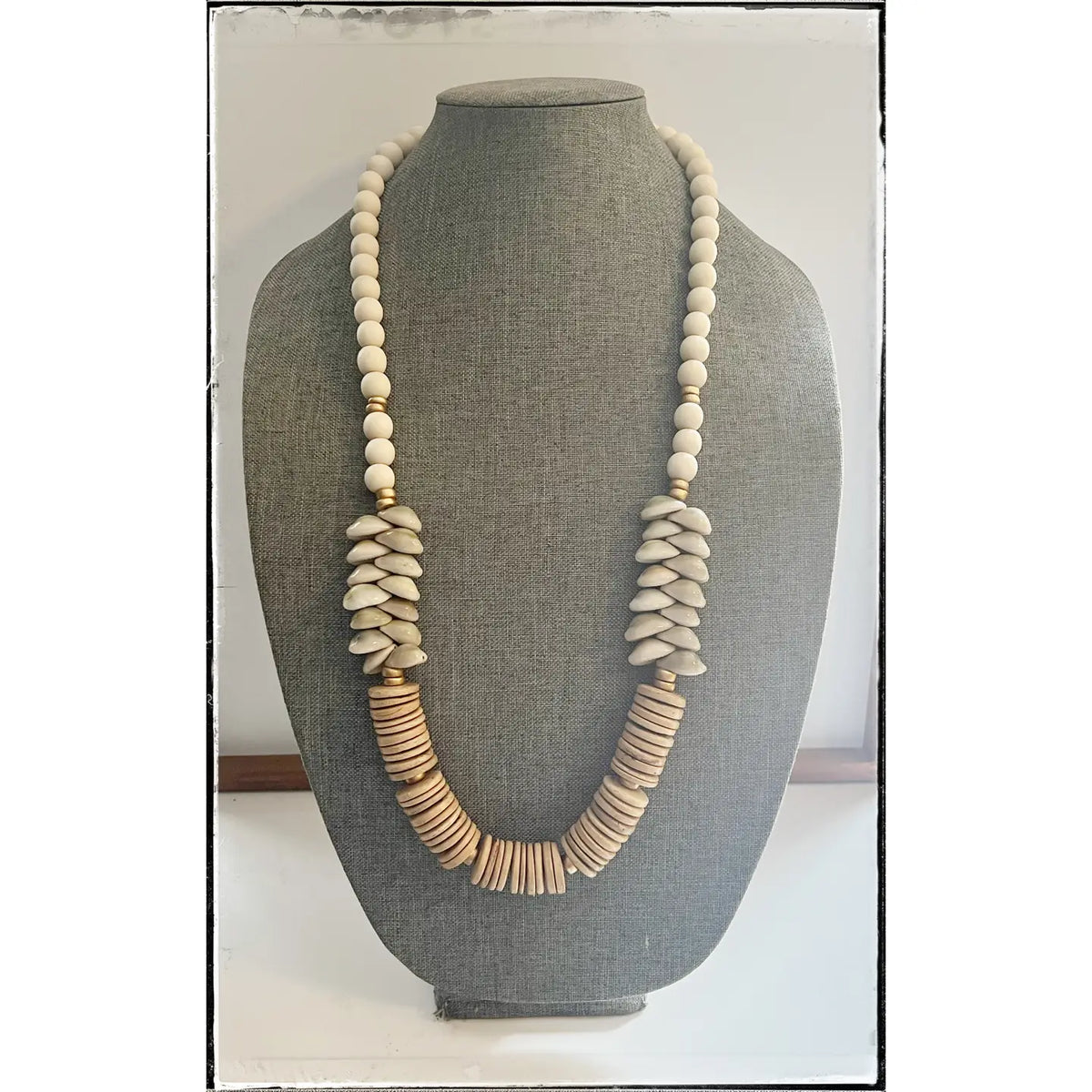White Coconut Wood & Sea Shell Necklace