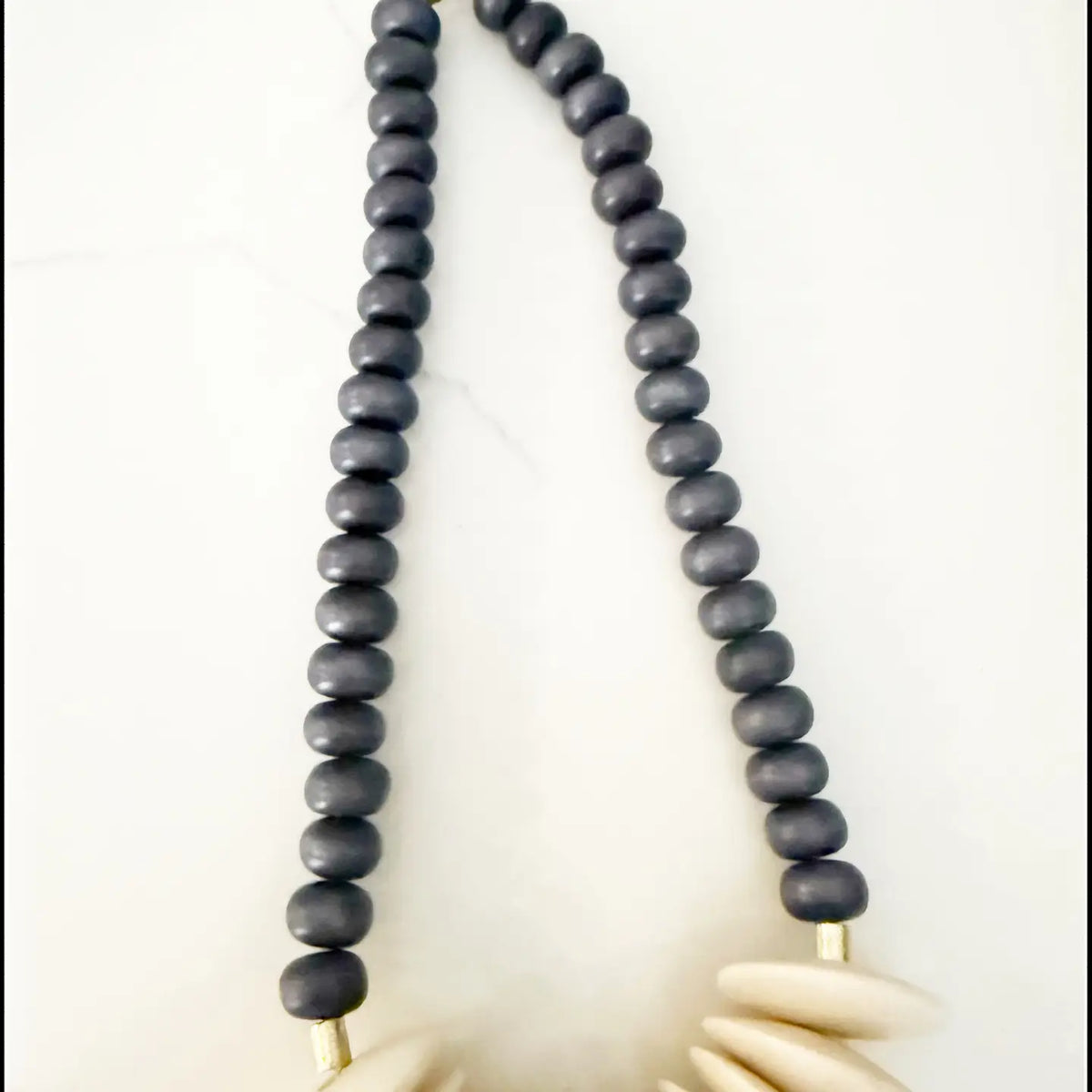 Gray Wood Disk Bead Neutral Necklace