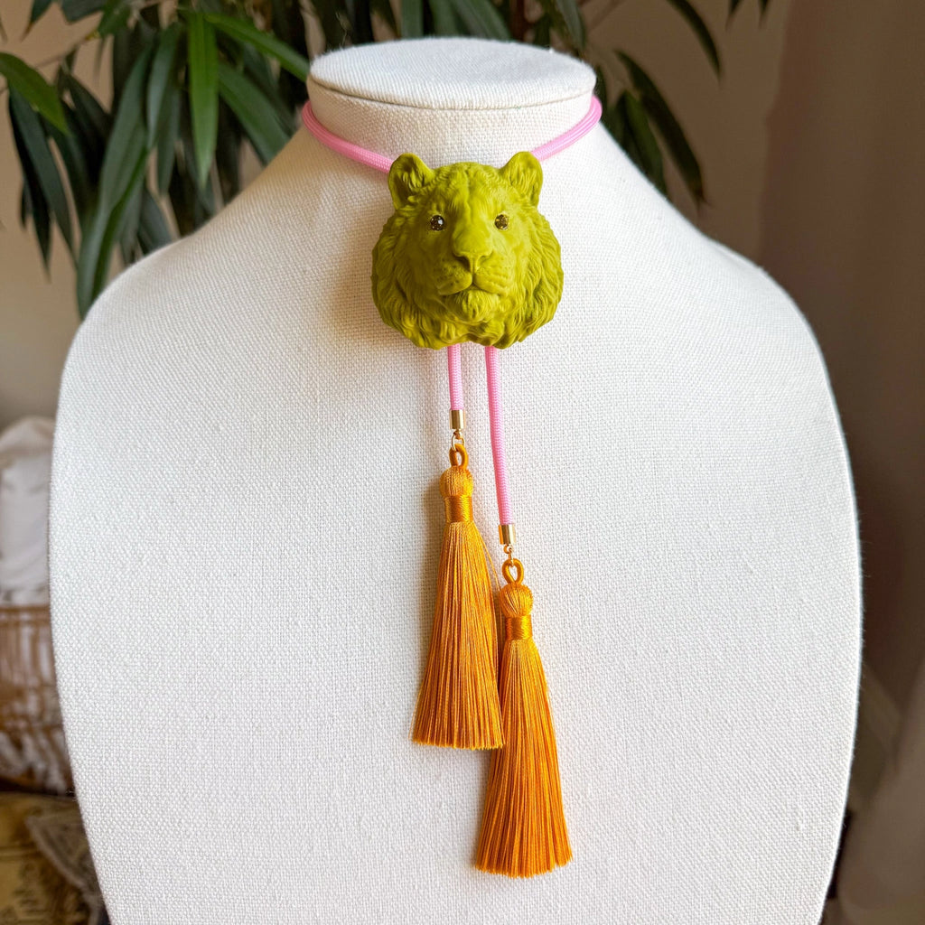 Tiger Bolo with Bubblegum Pink & Golden Yellow Tassel