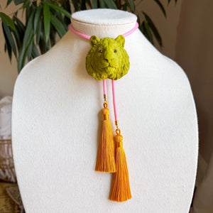 Tiger Bolo with Bubblegum Pink & Golden Yellow Tassel